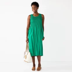 Women's Croft & Barrow® Smocked Swing Midi Dress