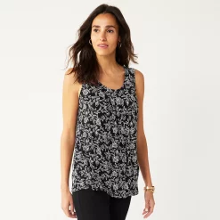 Women's Croft & Barrow® Print Pleated Tank -Croft & Barrow Sales Store 4777679 Black Foliage Floral