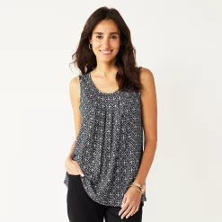 Women's Croft & Barrow® Print Pleated Tank -Croft & Barrow Sales Store 4777679 Black Tile Geo