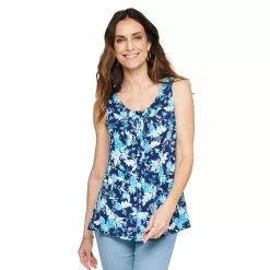 Women's Croft & Barrow® Print Pleated Tank -Croft & Barrow Sales Store 4777679 Blue Tropical Fruit