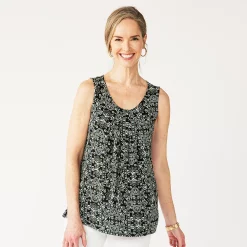 Women's Croft & Barrow® Print Pleated Tank -Croft & Barrow Sales Store 4777679 Forest Folk Medallion