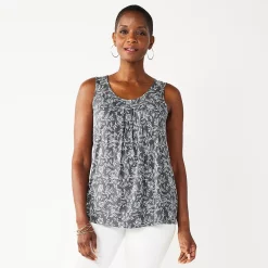 Women's Croft & Barrow® Print Pleated Tank -Croft & Barrow Sales Store 4777679 Grey Foliage Floral