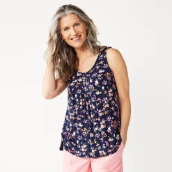 Women's Croft & Barrow® Print Pleated Tank -Croft & Barrow Sales Store 4777679 Navy Floral