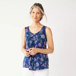 Women's Croft & Barrow® Print Pleated Tank -Croft & Barrow Sales Store 4777679 Navy Pink Floral
