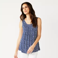 Women's Croft & Barrow® Print Pleated Tank -Croft & Barrow Sales Store 4777679 Navy Scatter Leaf