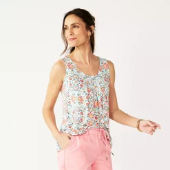 Women's Croft & Barrow® Print Pleated Tank -Croft & Barrow Sales Store 4777679 Peach Folk Medallion