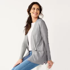 Women's Croft & Barrow® Classic Ribbed Open-Front Cardigan -Croft & Barrow Sales Store 4959669 Coal Heather