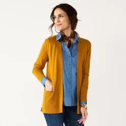 Women's Croft & Barrow® Classic Ribbed Open-Front Cardigan -Croft & Barrow Sales Store 4959669 Gold