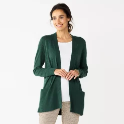 Women's Croft & Barrow® Classic Ribbed Open-Front Cardigan -Croft & Barrow Sales Store 4959669 Green Nep