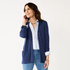 Women's Croft & Barrow® Classic Ribbed Open-Front Cardigan -Croft & Barrow Sales Store 4959669 Navy Marl