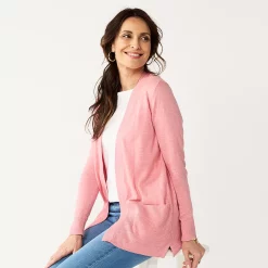 Women's Croft & Barrow® Classic Ribbed Open-Front Cardigan -Croft & Barrow Sales Store 4959669 Pink
