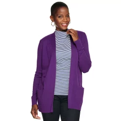 Women's Croft & Barrow® Classic Ribbed Open-Front Cardigan -Croft & Barrow Sales Store 4959669 Purple