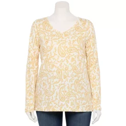 Plus Size Croft & Barrow® Essential V-Neck Top -Croft & Barrow Sales Store 5036908 Cream Easy Paisley