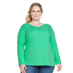 Plus Size Croft & Barrow® Essential V-Neck Top -Croft & Barrow Sales Store 5036908 Green