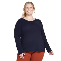 Plus Size Croft & Barrow® Essential V-Neck Top -Croft & Barrow Sales Store 5036908 Navy