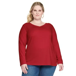 Plus Size Croft & Barrow® Essential V-Neck Top -Croft & Barrow Sales Store 5036908 Red