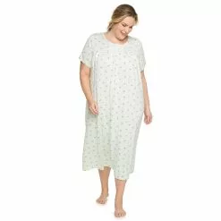 Plus Size Croft & Barrow® Short Sleeve Henley Nightgown -Croft & Barrow Sales Store 5177219 Green Butterfly