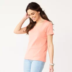 Petite Croft & Barrow® Essential V-Neck Tee -Croft & Barrow Sales Store 5211690 Burnt Coral