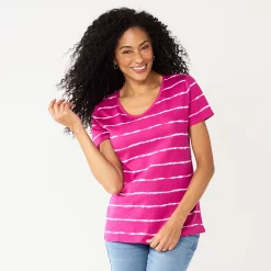 Petite Croft & Barrow® Essential V-Neck Tee -Croft & Barrow Sales Store 5211690 Dark Pink Dye Stripe