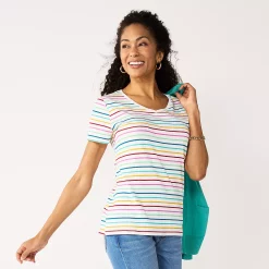 Petite Croft & Barrow® Essential V-Neck Tee -Croft & Barrow Sales Store 5211690 Multi Thin Stripe