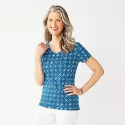 Petite Croft & Barrow® Essential V-Neck Tee -Croft & Barrow Sales Store 5211690 Navy Blue Tile