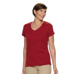 Petite Croft & Barrow® Essential V-Neck Tee -Croft & Barrow Sales Store 5211690 Red