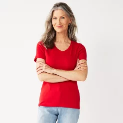 Petite Croft & Barrow® Essential V-Neck Tee -Croft & Barrow Sales Store 5211690 Red Cherry