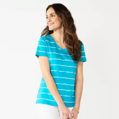 Petite Croft & Barrow® Essential V-Neck Tee -Croft & Barrow Sales Store 5211690 Teal Dye Stripe