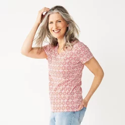 Petite Croft & Barrow® Essential V-Neck Tee -Croft & Barrow Sales Store 5211690 White Coral Tile Geo