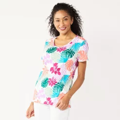 Petite Croft & Barrow® Essential V-Neck Tee -Croft & Barrow Sales Store 5211690 White Foliage