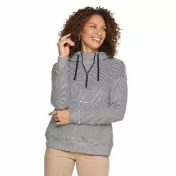 Women's Croft & Barrow® Athleisure Drop-Shoulder Hoodie -Croft & Barrow Sales Store 5237036 Black Tiny Stripe