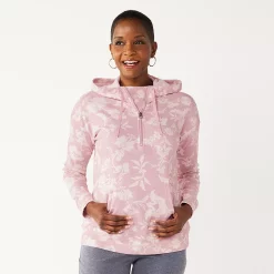 Women's Croft & Barrow® Athleisure Drop-Shoulder Hoodie -Croft & Barrow Sales Store 5237036 Pink Boho Floral