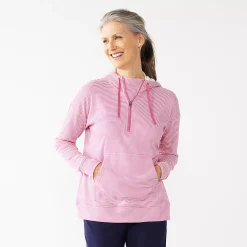 Women's Croft & Barrow® Athleisure Drop-Shoulder Hoodie -Croft & Barrow Sales Store 5237036 Pink Tiny Stripe
