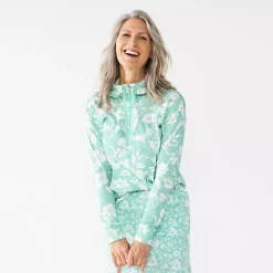 Women's Croft & Barrow® Athleisure Drop-Shoulder Hoodie -Croft & Barrow Sales Store 5237036 Teal Boho Floral