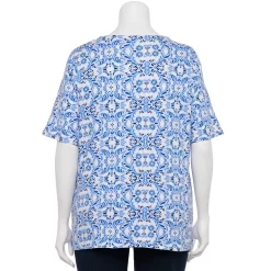 Plus Size Croft & Barrow® Three Quarter Sleeve Splitneck Top -Croft & Barrow Sales Store 5501050 ALT