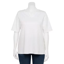 Plus Size Croft & Barrow® Three Quarter Sleeve Splitneck Top -Croft & Barrow Sales Store 5501050 White