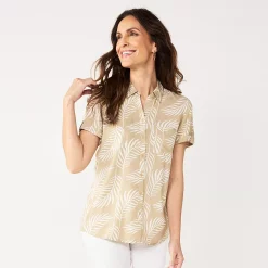 Women's Croft & Barrow® Challis Camp Shirt -Croft & Barrow Sales Store 5514552 Beige Tropical Leaf