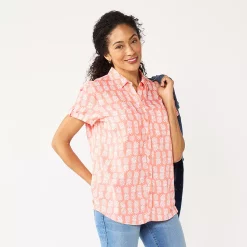 Women's Croft & Barrow® Challis Camp Shirt -Croft & Barrow Sales Store 5514552 Coral Pineapple