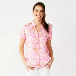 Women's Croft & Barrow® Challis Camp Shirt -Croft & Barrow Sales Store 5514552 Pink Leaf