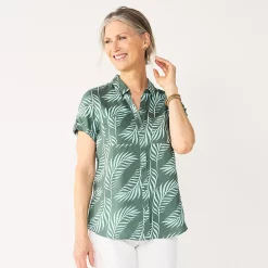 Women's Croft & Barrow® Challis Camp Shirt -Croft & Barrow Sales Store 5514552 Teal Tropical Leaf