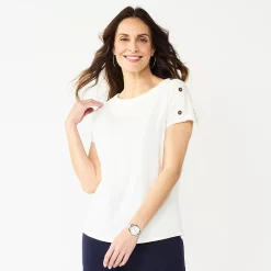 Women's Croft & Barrow® Button-Accent Scoopneck Tee -Croft & Barrow Sales Store 5516366 Coconut White