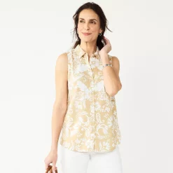Women's Croft & Barrow® Sleeveless Linen Blend Shirt