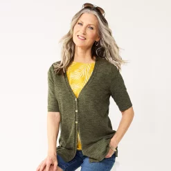 Women's Croft & Barrow® Elbow-Sleeve Cardigan -Croft & Barrow Sales Store 5533225 Green Heather