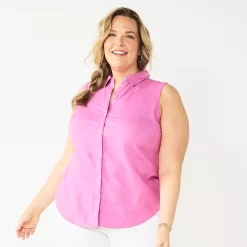 Plus Size Croft & Barrow® Sleeveless Linen Blend Shirt