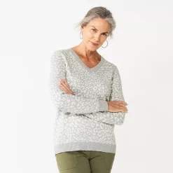 Women's Croft & Barrow® Classic V-Neck Cable Sweater -Croft & Barrow Sales Store 5579426 Gray Animal