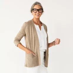 Petite Croft & Barrow® Classic Ribbed Open-Front Cardigan -Croft & Barrow Sales Store 5588506 Mushroom