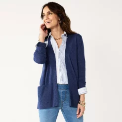 Petite Croft & Barrow® Classic Ribbed Open-Front Cardigan -Croft & Barrow Sales Store 5588506 Navy Marl