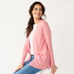 Petite Croft & Barrow® Classic Ribbed Open-Front Cardigan -Croft & Barrow Sales Store 5588506 Pink