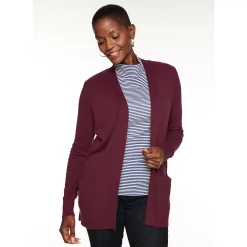 Petite Croft & Barrow® Classic Ribbed Open-Front Cardigan -Croft & Barrow Sales Store 5588506 Plum