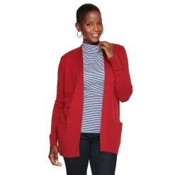 Petite Croft & Barrow® Classic Ribbed Open-Front Cardigan -Croft & Barrow Sales Store 5588506 Red